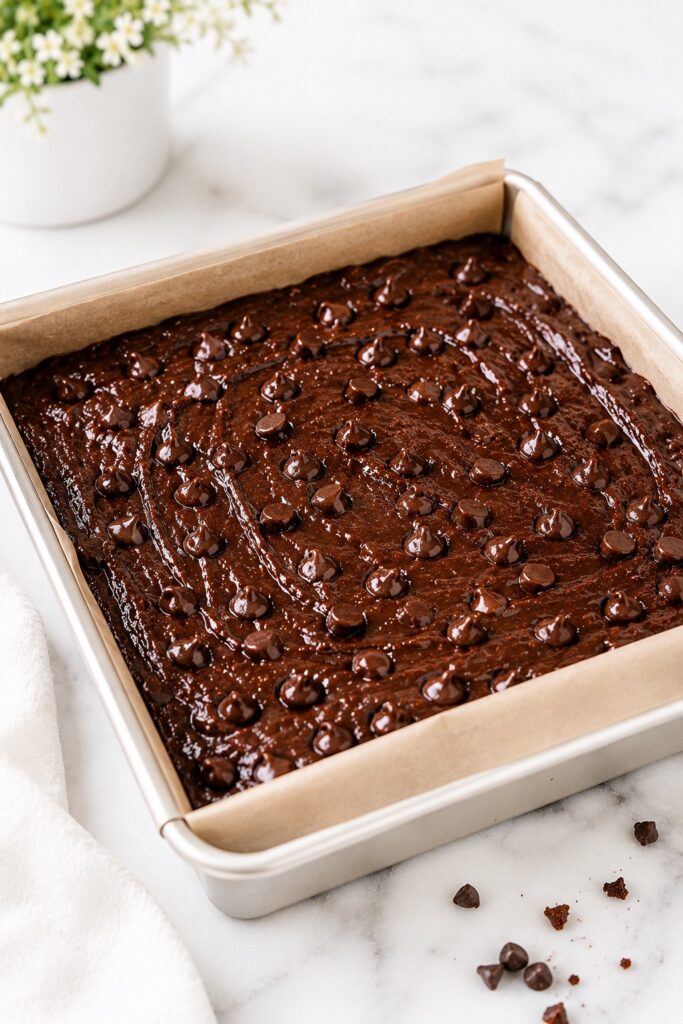 Black Bean Brownies Batter In Pan Before Backing