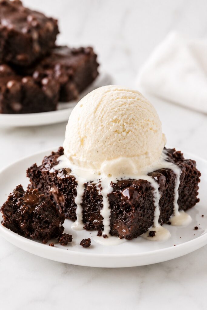 Black Bean Brownies Served with Ice Cream