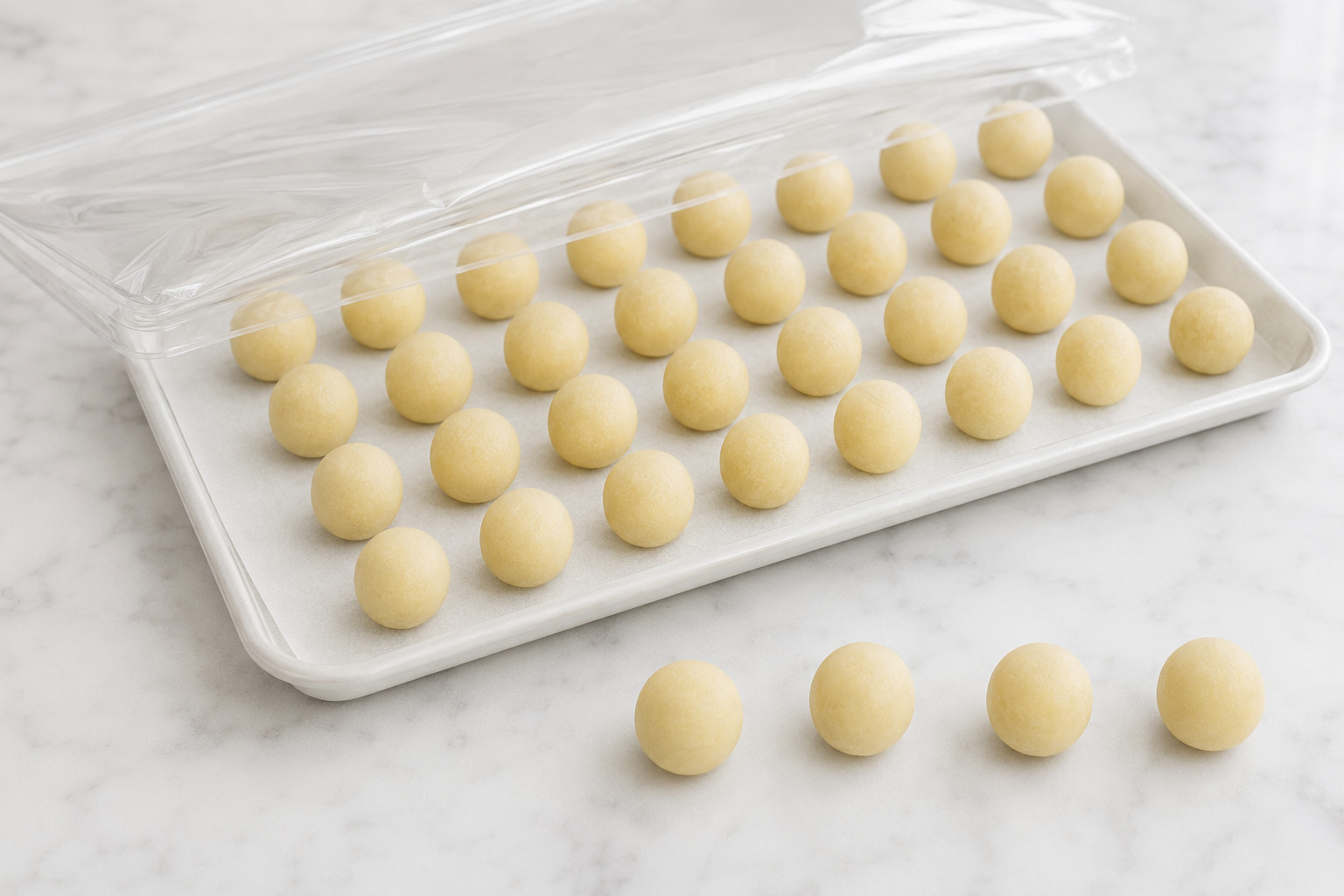 Chilled cake pop balls that are firm, dry, and ready for coating