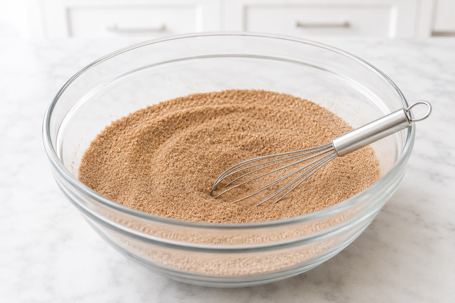 Brown sugar, granulated sugar, cornstarch, salt, and warm spices whisked evenly in a glass bowl