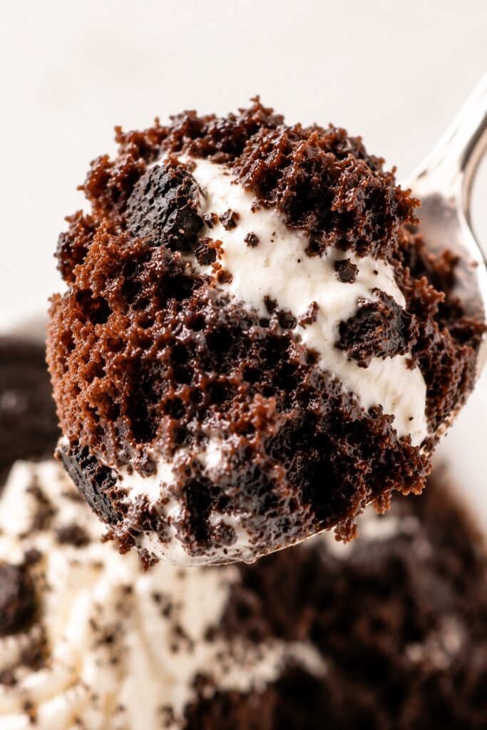 Oreo Mug Cake Spoon Lift Close-up