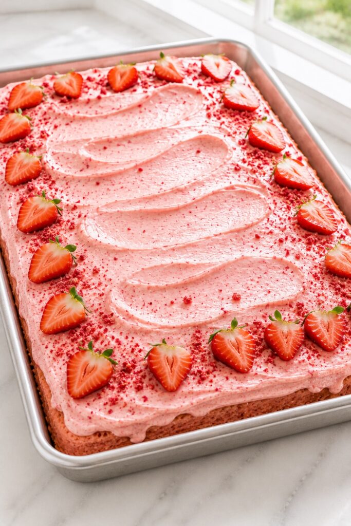 Classic Bakery Style Strawberry Sheet Cake