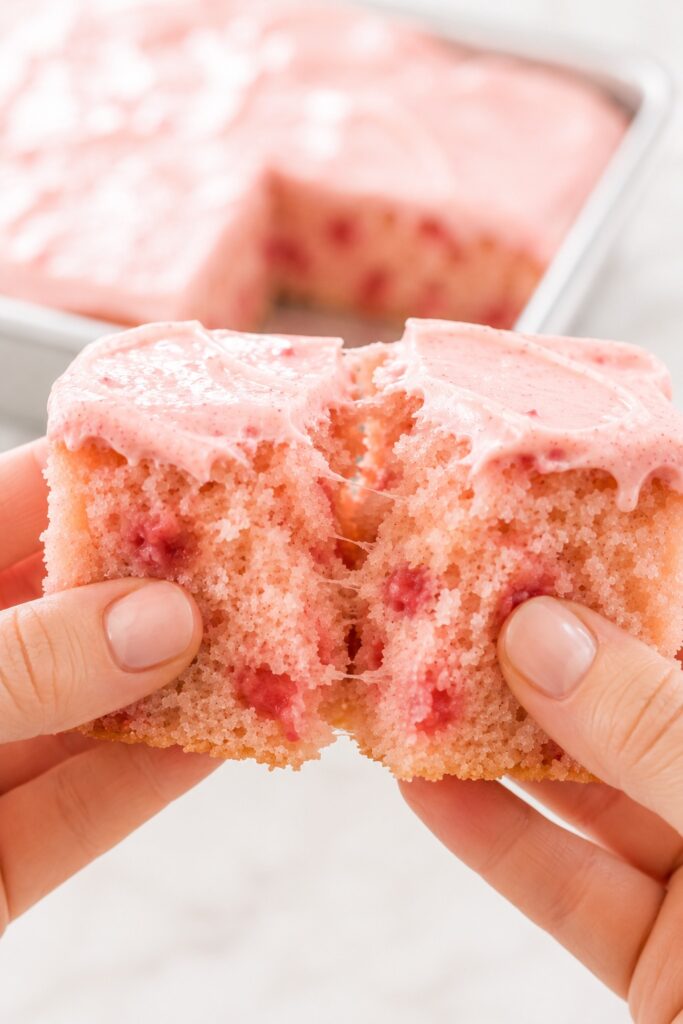Strawberry Sheet Cake Crumb pull apart