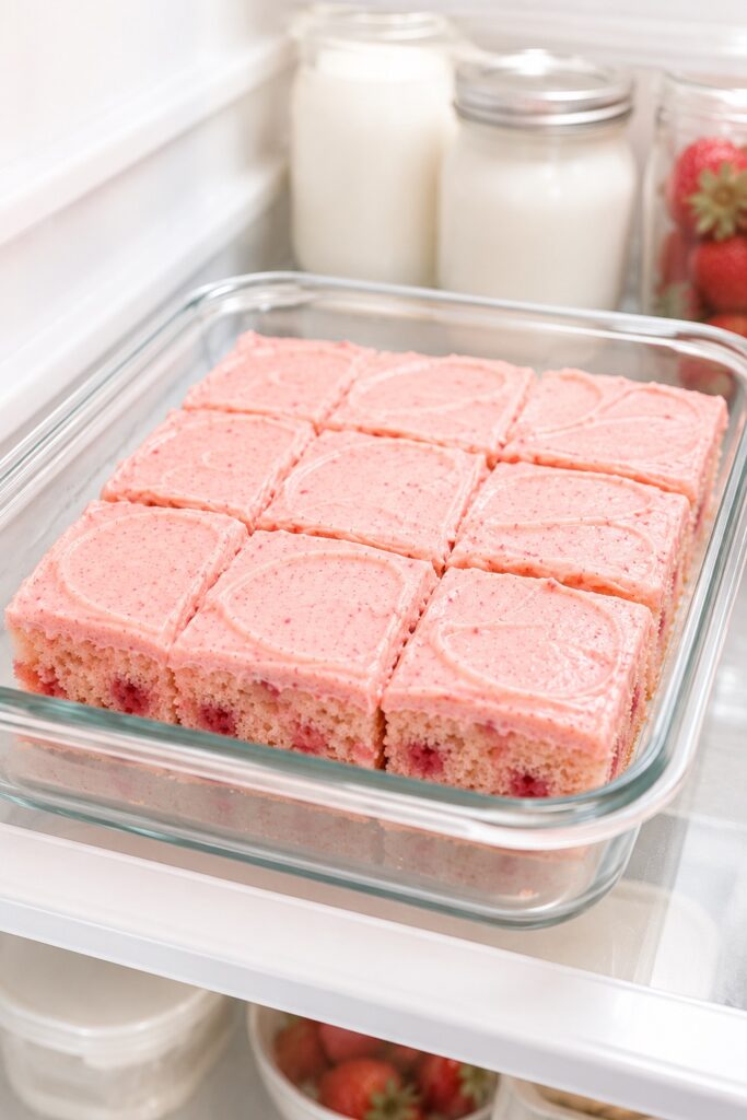Strawberry Sheet Cake Fridge Storage