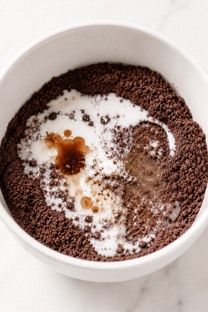 Wet Ingredients added to oreo mug cake batter