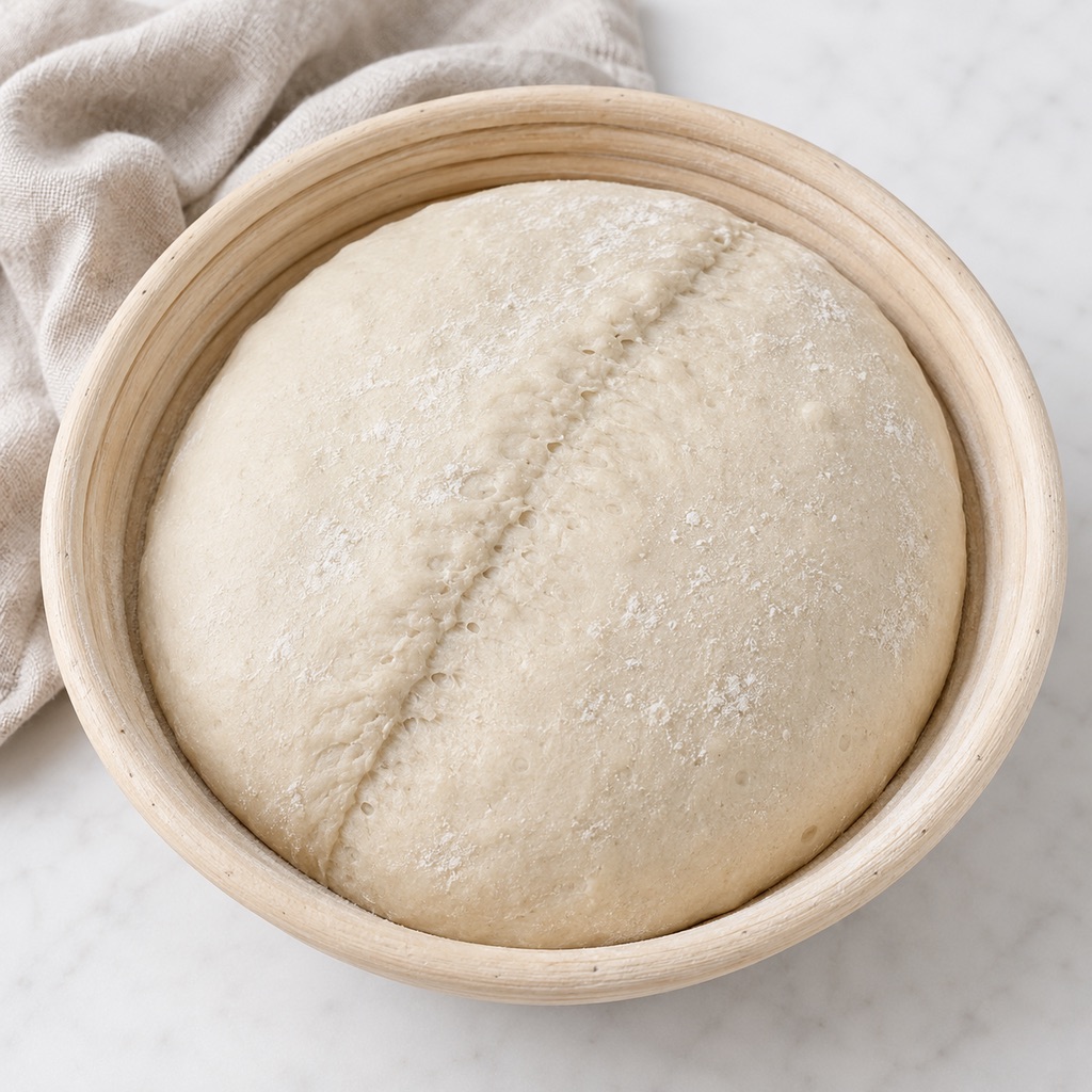 Cold-proofed sourdough loaf that remains structured in the banneton