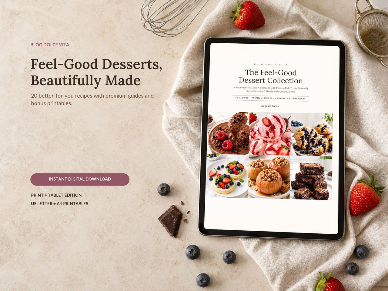 The Feel-Good Dessert Collection ebook shown on a tablet