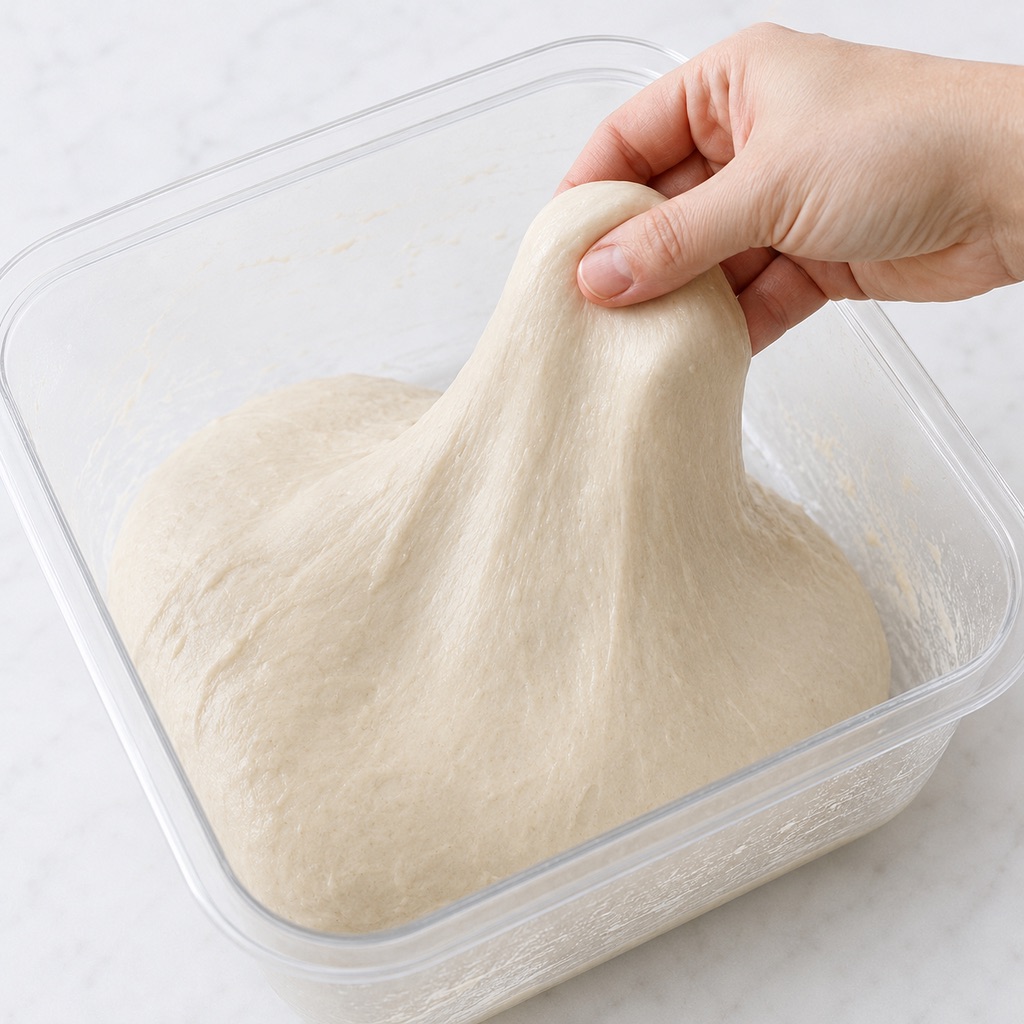 Smoother elastic sourdough dough after the later stretch-and-fold sets