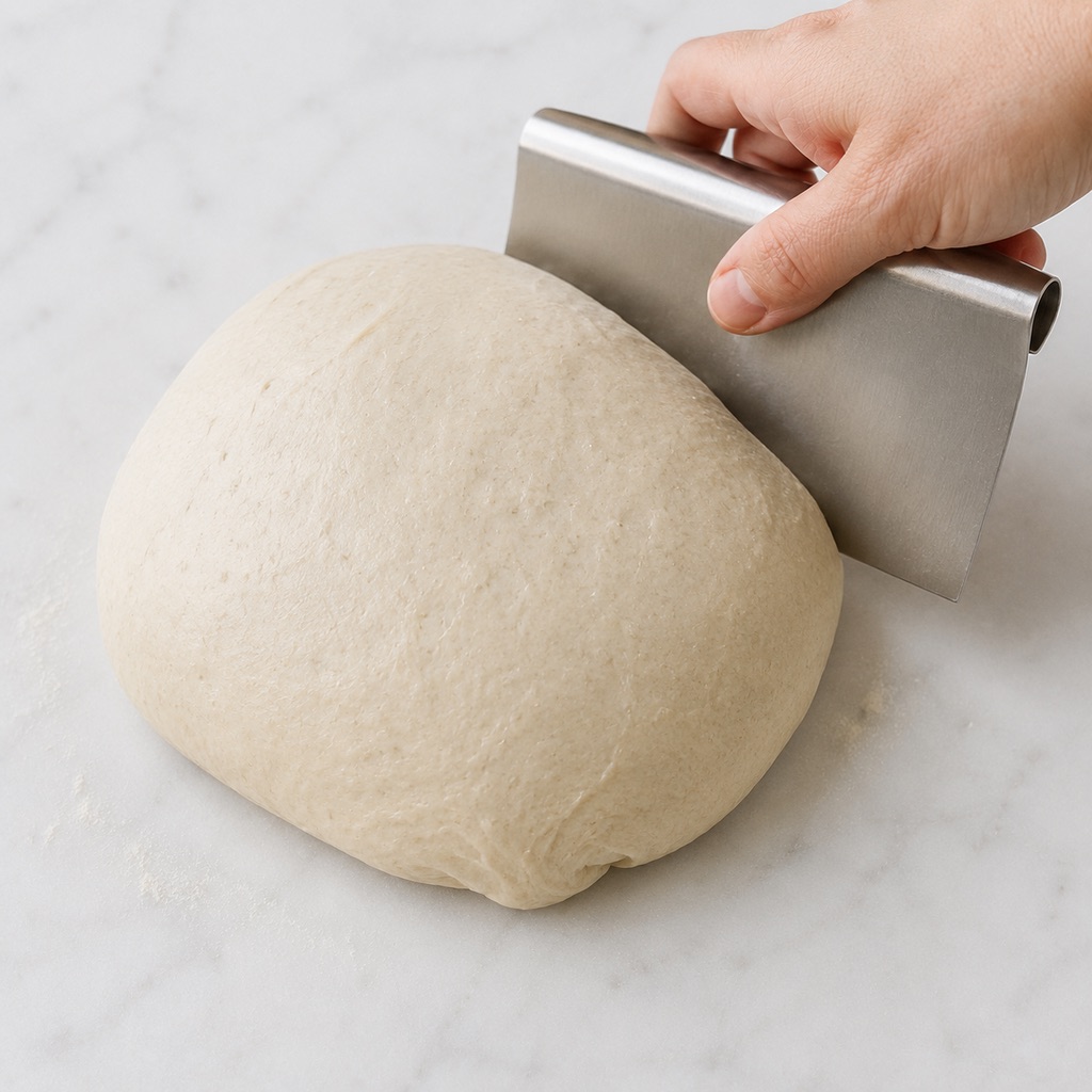 Gently preshaped sourdough round before the bench rest